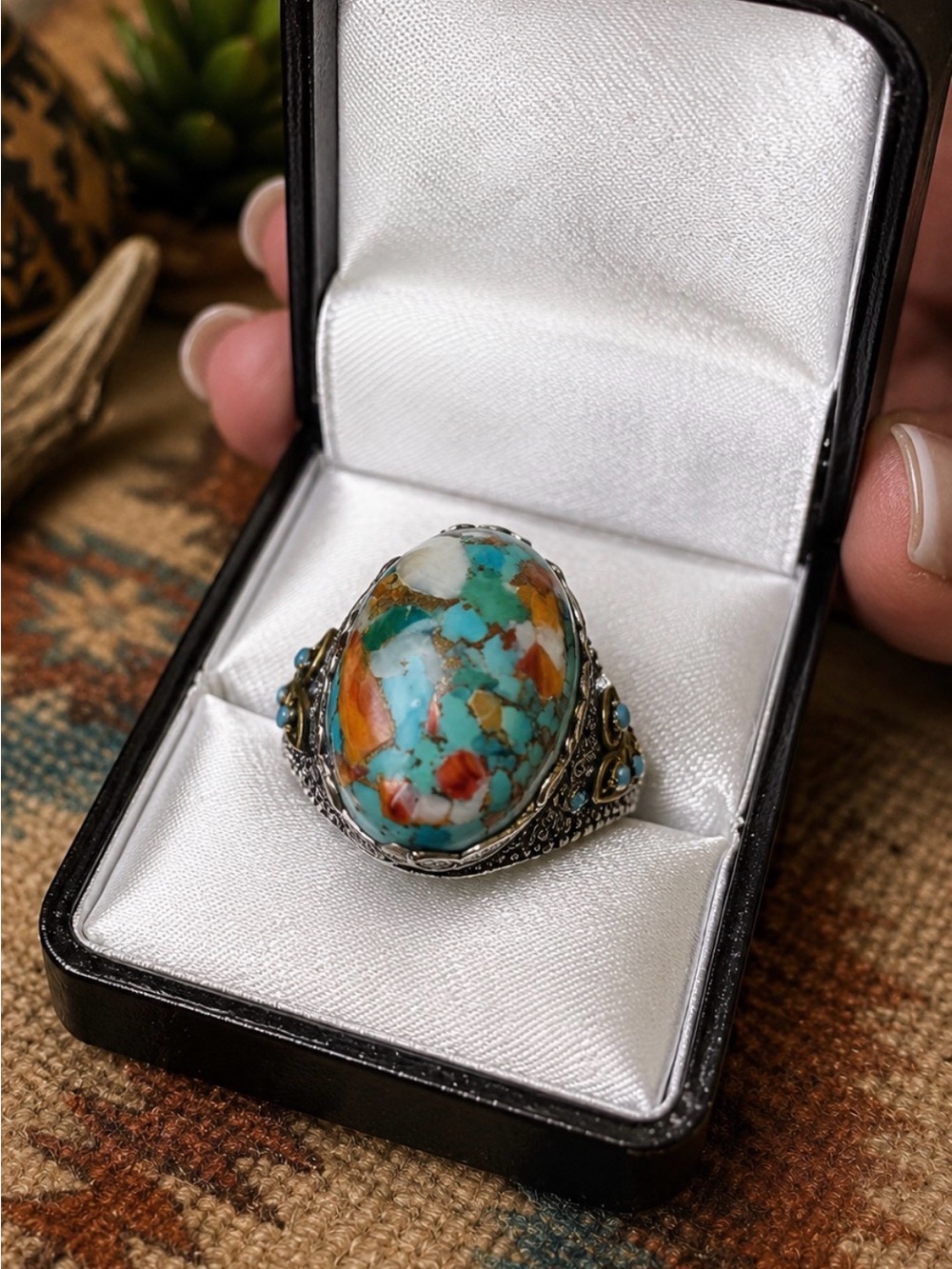 🤩Ring Genuine Spiny Turquoise 925 Sterling Silver Unisex Southwestern - Picture 9 of 9
